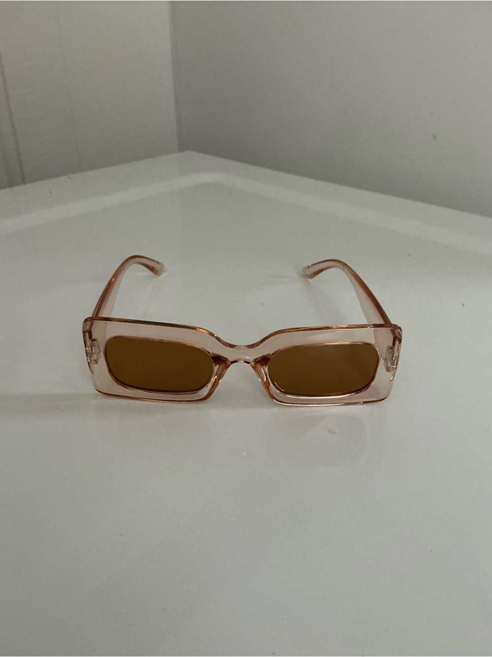 Women's Translucent Pink Rectangular Sunglasses with Brown Lenses